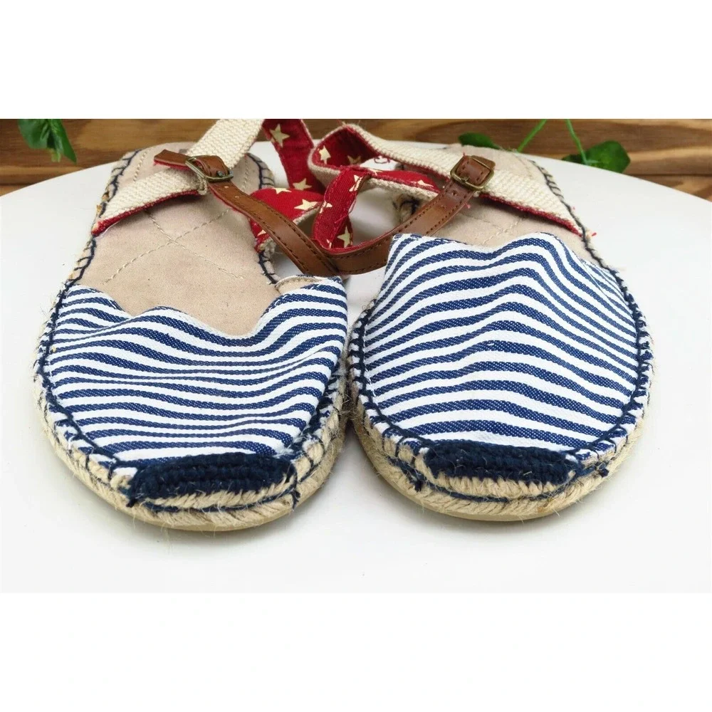 White Mountain Sz 8.5 M Dark Blue Ankle Strap Fabric Women‎ Sandals